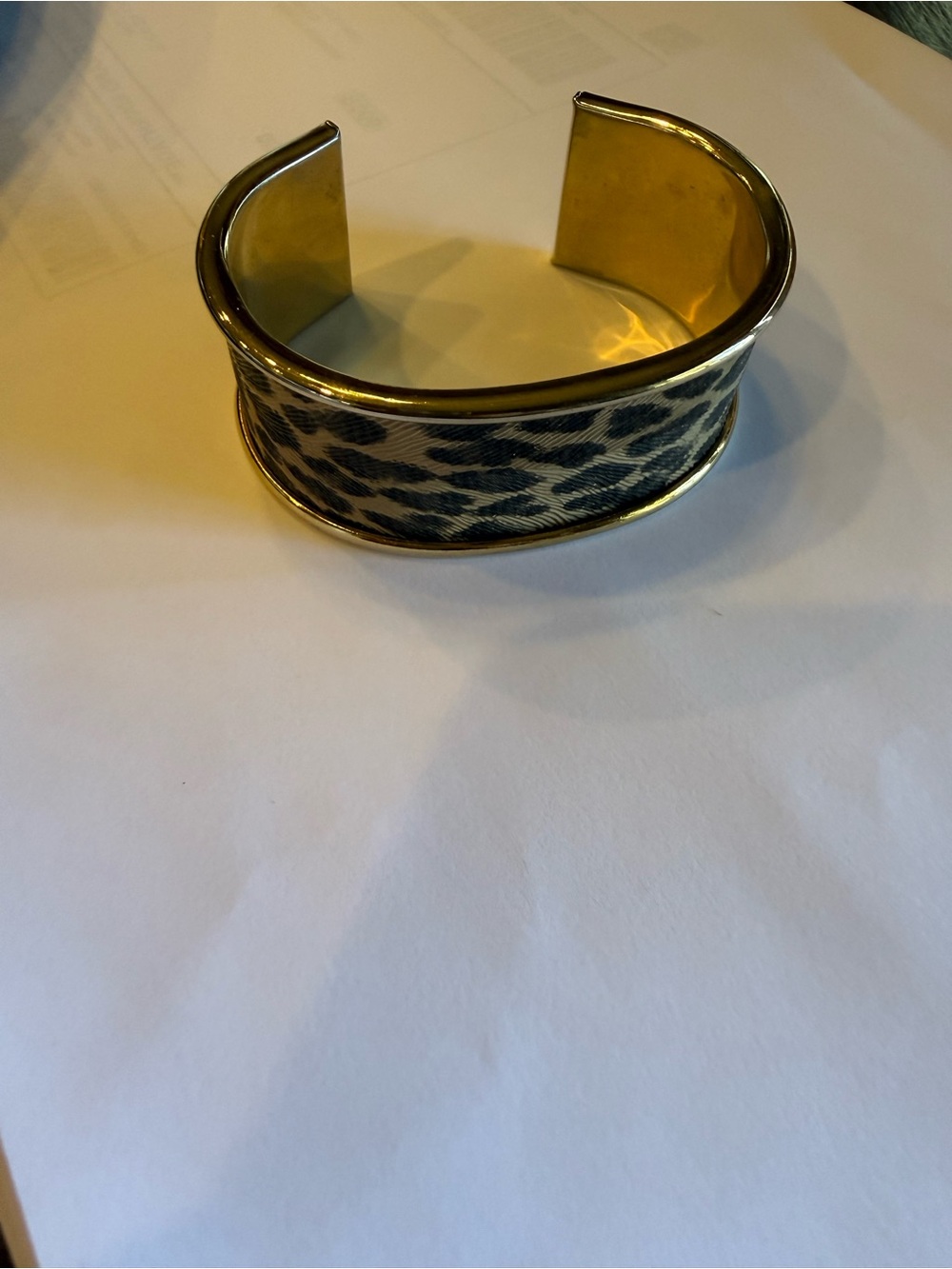 Vintage gold tone, leopard, print, wide cuff bracelet, animal spot bangle